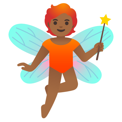 Google design of the fairy: medium-dark skin tone emoji verson:Noto Color Emoji 15.0