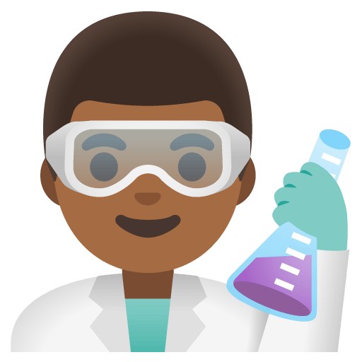 Google design of the man scientist: medium-dark skin tone emoji verson:Noto Color Emoji 15.0