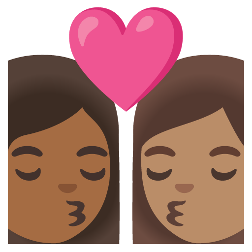 Google design of the kiss: woman woman medium-dark skin tone medium skin tone emoji verson:Noto Color Emoji 15.0