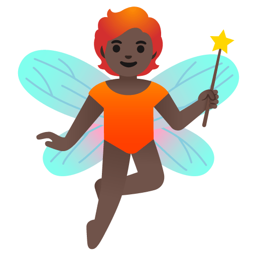 Google design of the fairy: dark skin tone emoji verson:Noto Color Emoji 15.0