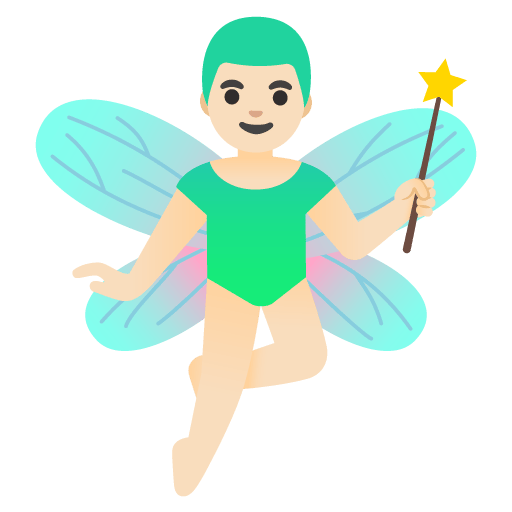 Google design of the man fairy: light skin tone emoji verson:Noto Color Emoji 15.0