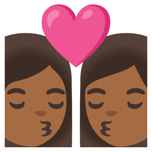Google design of the kiss: woman woman medium-dark skin tone emoji verson:Noto Color Emoji 15.0