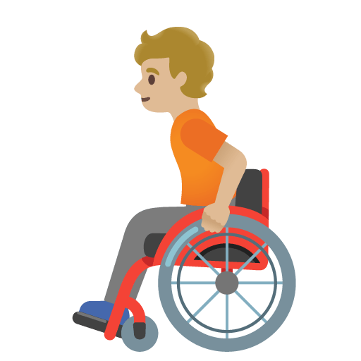 Google design of the person in manual wheelchair: medium-light skin tone emoji verson:Noto Color Emoji 15.0