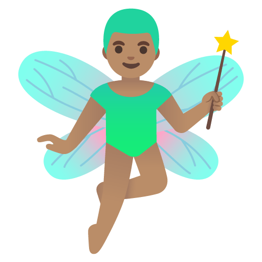 Google design of the man fairy: medium skin tone emoji verson:Noto Color Emoji 15.0