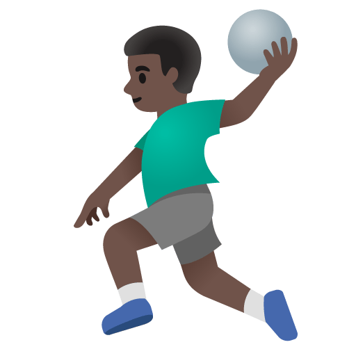 Google design of the man playing handball: dark skin tone emoji verson:Noto Color Emoji 15.0