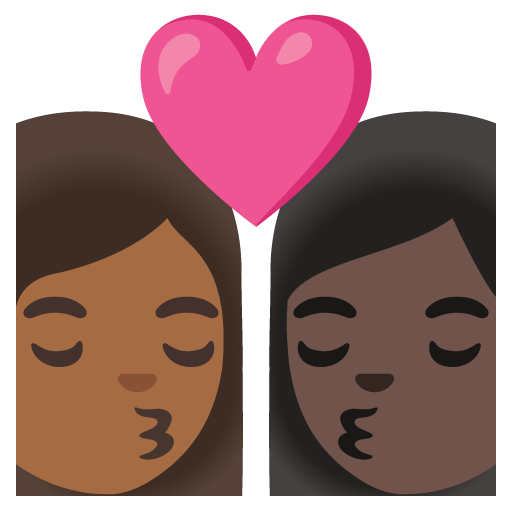 Google design of the kiss: woman woman medium-dark skin tone dark skin tone emoji verson:Noto Color Emoji 15.0
