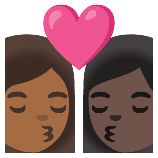 Google design of the kiss: woman woman medium-dark skin tone dark skin tone emoji verson:Noto Color Emoji 15.0