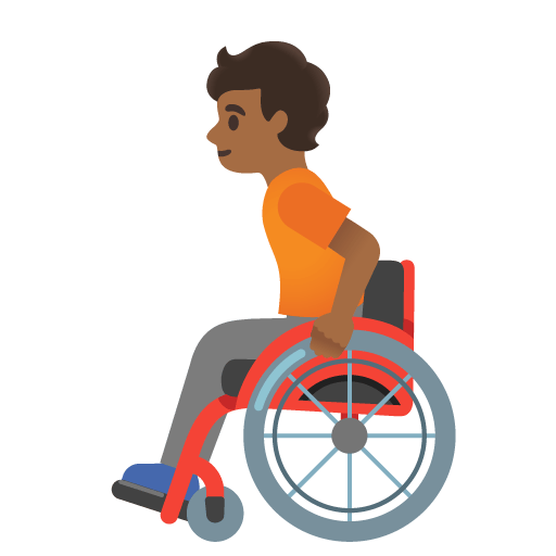 Google design of the person in manual wheelchair: medium-dark skin tone emoji verson:Noto Color Emoji 15.0