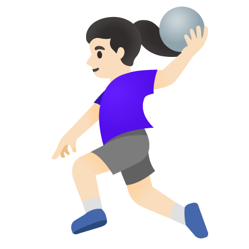 Google design of the woman playing handball: light skin tone emoji verson:Noto Color Emoji 15.0