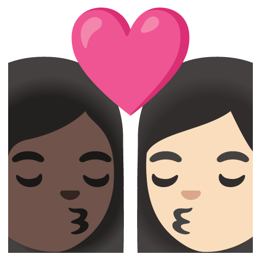 Google design of the kiss: woman woman dark skin tone light skin tone emoji verson:Noto Color Emoji 15.0