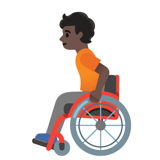 Google design of the person in manual wheelchair: dark skin tone emoji verson:Noto Color Emoji 15.0