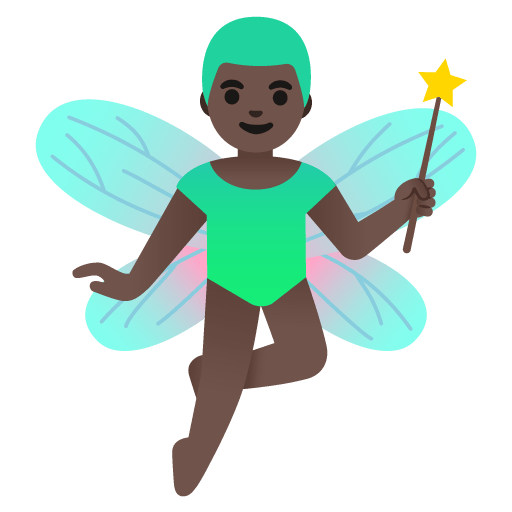 Google design of the man fairy: dark skin tone emoji verson:Noto Color Emoji 15.0