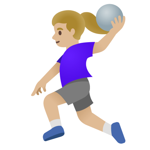 Google design of the woman playing handball: medium-light skin tone emoji verson:Noto Color Emoji 15.0