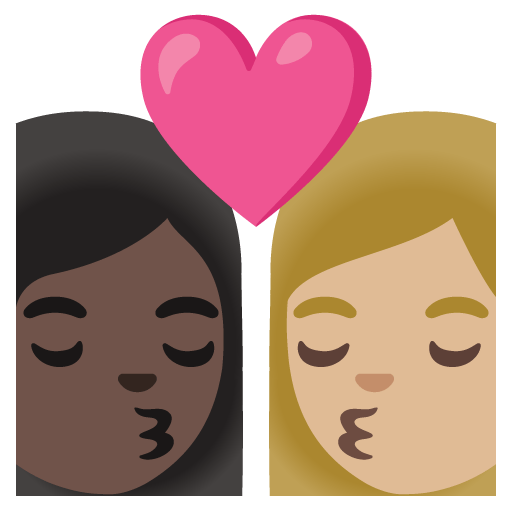 Google design of the kiss: woman woman dark skin tone medium-light skin tone emoji verson:Noto Color Emoji 15.0