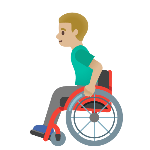 Google design of the man in manual wheelchair: medium-light skin tone emoji verson:Noto Color Emoji 15.0