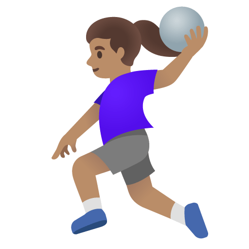 Google design of the woman playing handball: medium skin tone emoji verson:Noto Color Emoji 15.0