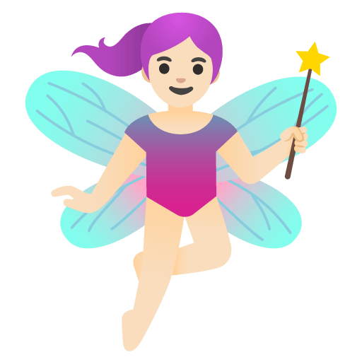 Google design of the woman fairy: light skin tone emoji verson:Noto Color Emoji 15.0