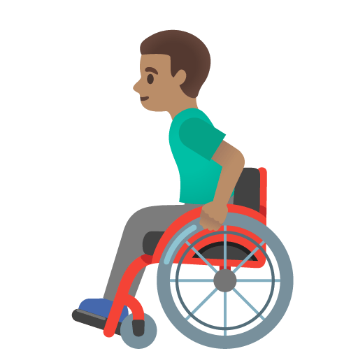 Google design of the man in manual wheelchair: medium skin tone emoji verson:Noto Color Emoji 15.0
