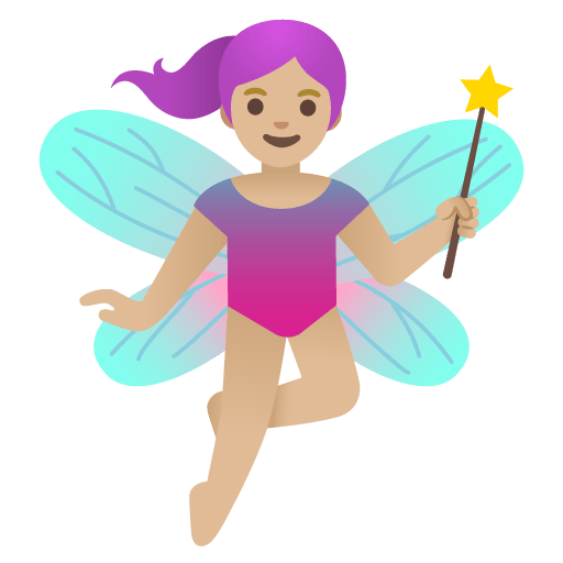 Google design of the woman fairy: medium-light skin tone emoji verson:Noto Color Emoji 15.0