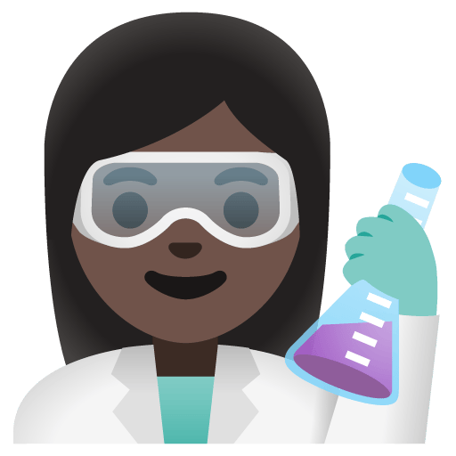 Google design of the woman scientist: dark skin tone emoji verson:Noto Color Emoji 15.0