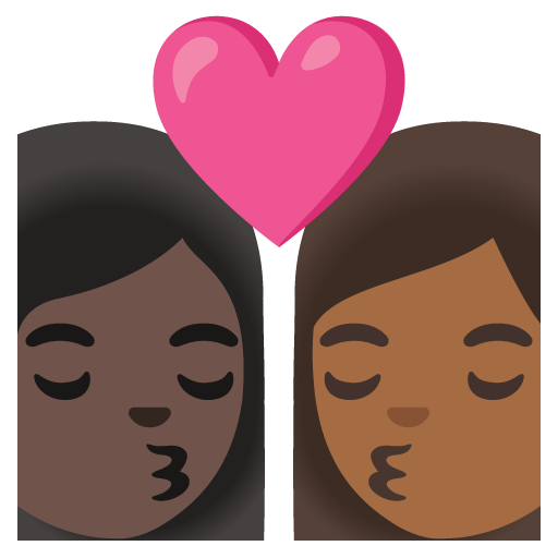 Google design of the kiss: woman woman dark skin tone medium-dark skin tone emoji verson:Noto Color Emoji 15.0