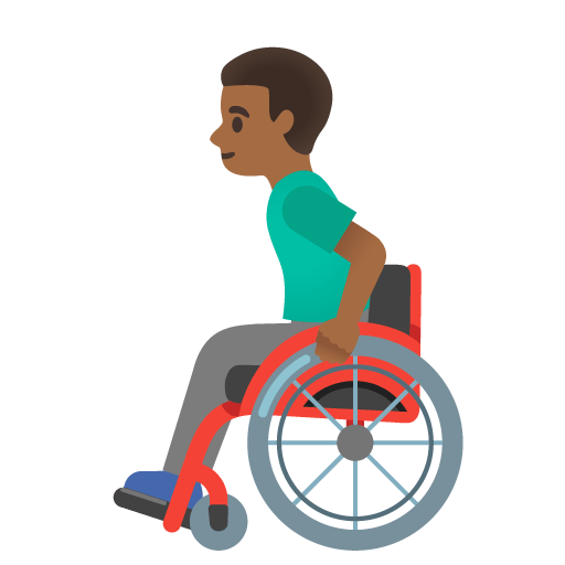Google design of the man in manual wheelchair: medium-dark skin tone emoji verson:Noto Color Emoji 15.0