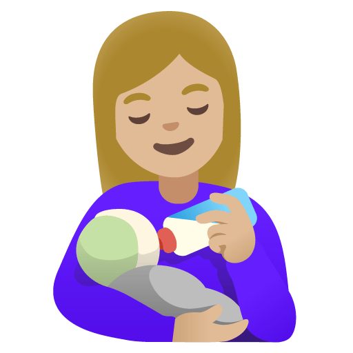 Google design of the woman feeding baby: medium-light skin tone emoji verson:Noto Color Emoji 15.0