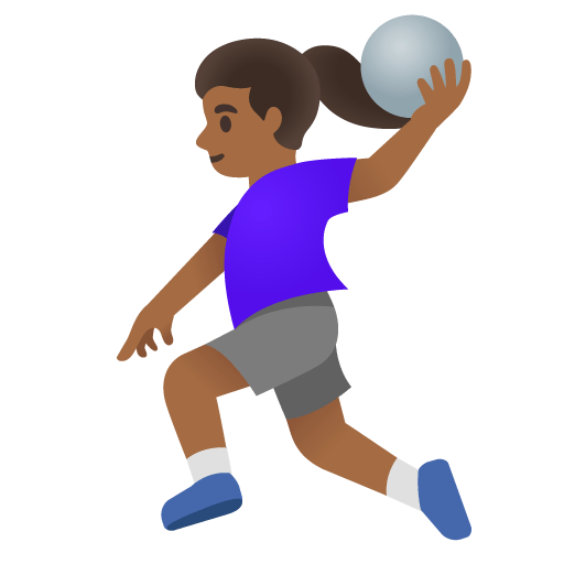 Google design of the woman playing handball: medium-dark skin tone emoji verson:Noto Color Emoji 15.0