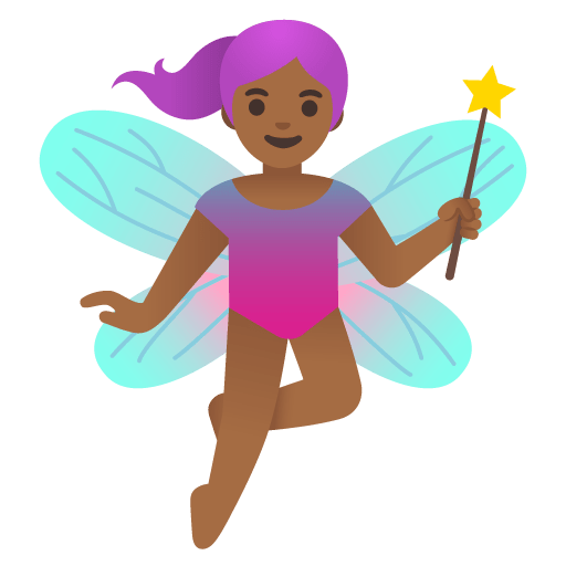 Google design of the woman fairy: medium-dark skin tone emoji verson:Noto Color Emoji 15.0