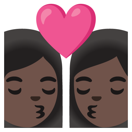 Google design of the kiss: woman woman dark skin tone emoji verson:Noto Color Emoji 15.0