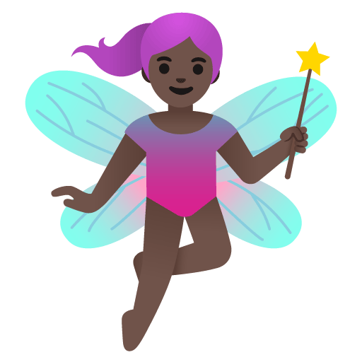 Google design of the woman fairy: dark skin tone emoji verson:Noto Color Emoji 15.0