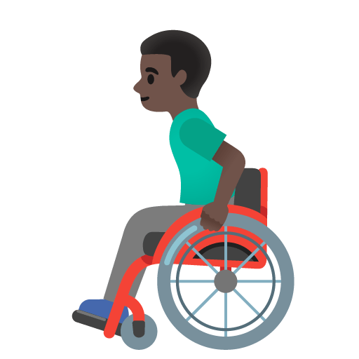 Google design of the man in manual wheelchair: dark skin tone emoji verson:Noto Color Emoji 15.0