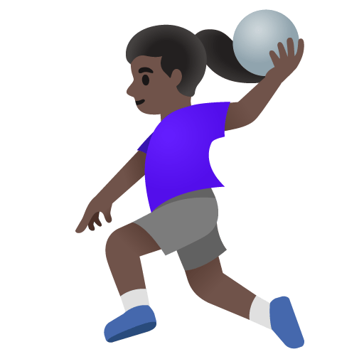 Google design of the woman playing handball: dark skin tone emoji verson:Noto Color Emoji 15.0