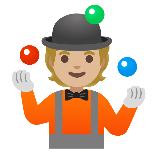 Google design of the person juggling: medium-light skin tone emoji verson:Noto Color Emoji 15.0