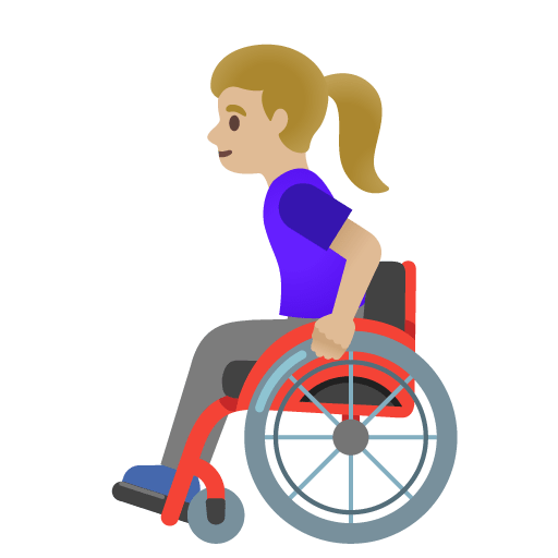 Google design of the woman in manual wheelchair: medium-light skin tone emoji verson:Noto Color Emoji 15.0