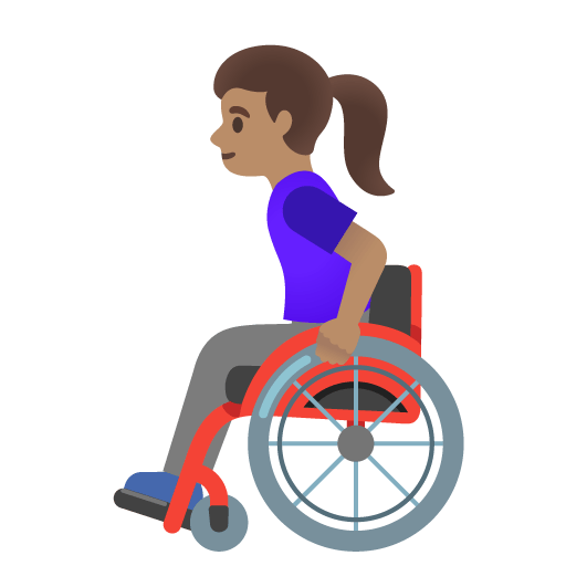 Google design of the woman in manual wheelchair: medium skin tone emoji verson:Noto Color Emoji 15.0