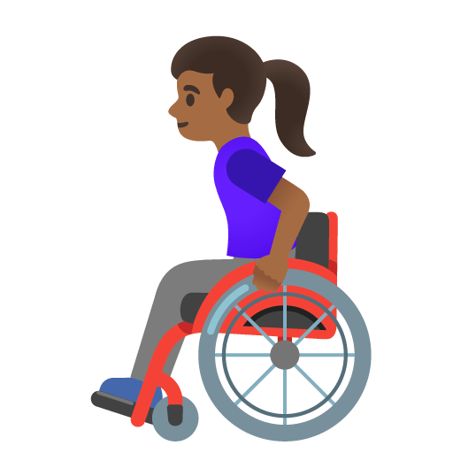 Google design of the woman in manual wheelchair: medium-dark skin tone emoji verson:Noto Color Emoji 15.0
