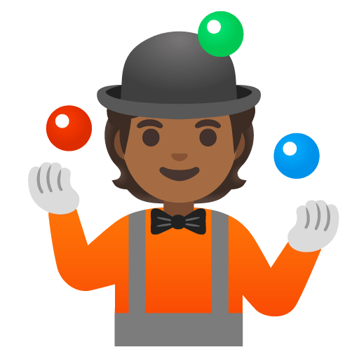 Google design of the person juggling: medium-dark skin tone emoji verson:Noto Color Emoji 15.0
