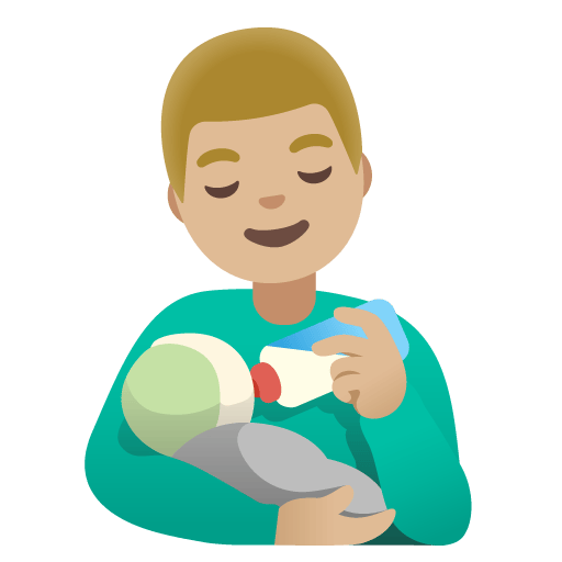 Google design of the man feeding baby: medium-light skin tone emoji verson:Noto Color Emoji 15.0