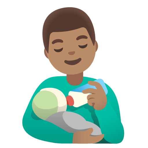 Google design of the man feeding baby: medium skin tone emoji verson:Noto Color Emoji 15.0