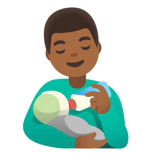 Google design of the man feeding baby: medium-dark skin tone emoji verson:Noto Color Emoji 15.0