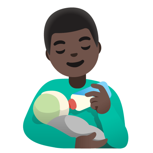 Google design of the man feeding baby: dark skin tone emoji verson:Noto Color Emoji 15.0
