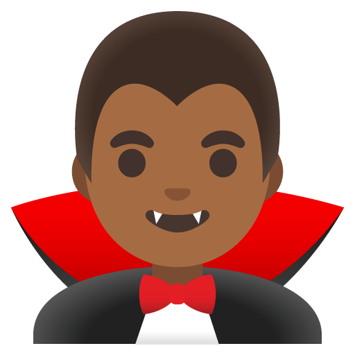 Google design of the man vampire: medium-dark skin tone emoji verson:Noto Color Emoji 15.0