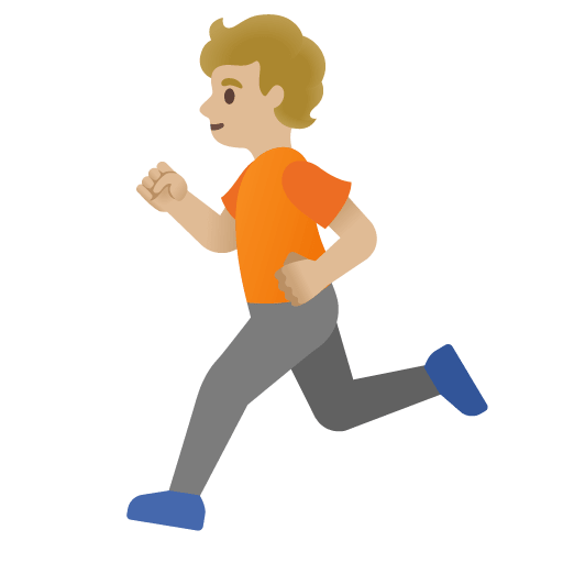 Google design of the person running: medium-light skin tone emoji verson:Noto Color Emoji 15.0