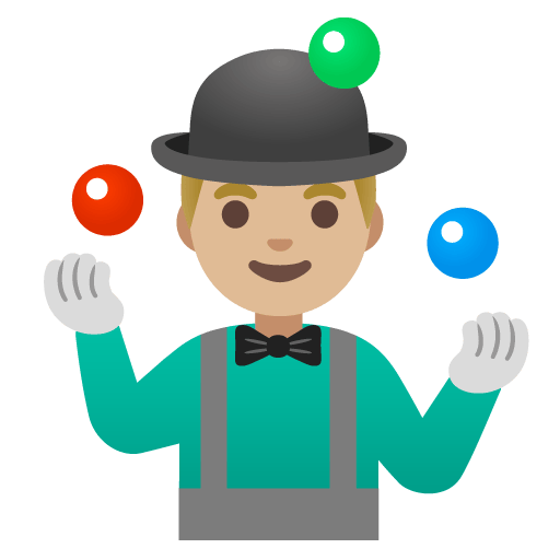 Google design of the man juggling: medium-light skin tone emoji verson:Noto Color Emoji 15.0
