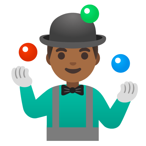 Google design of the man juggling: medium-dark skin tone emoji verson:Noto Color Emoji 15.0