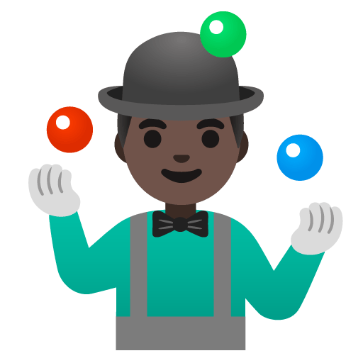 Google design of the man juggling: dark skin tone emoji verson:Noto Color Emoji 15.0