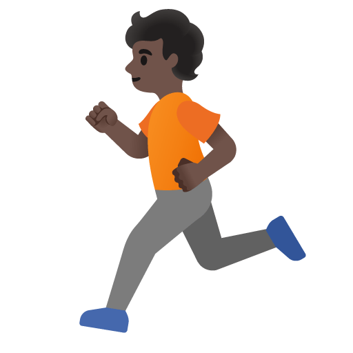 Google design of the person running: dark skin tone emoji verson:Noto Color Emoji 15.0