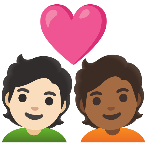Google design of the couple with heart: person person light skin tone medium-dark skin tone emoji verson:Noto Color Emoji 15.0