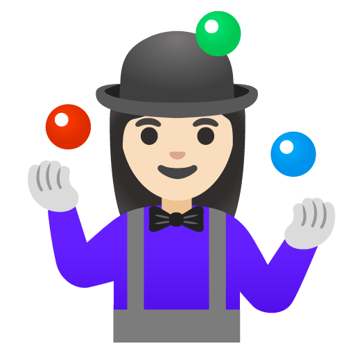 Google design of the woman juggling: light skin tone emoji verson:Noto Color Emoji 15.0